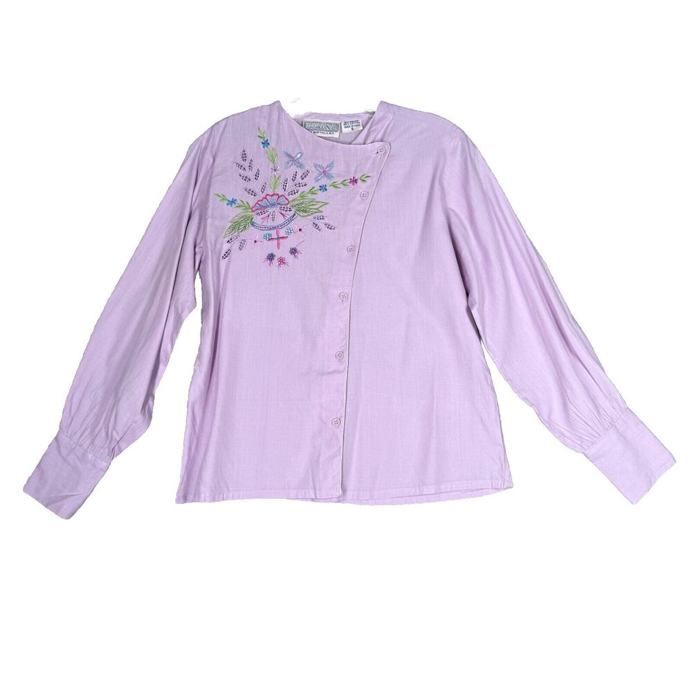 Chains of Buffalo Shirt Womens Small Purple Floral Embroidery Fairy Peasant Boho
